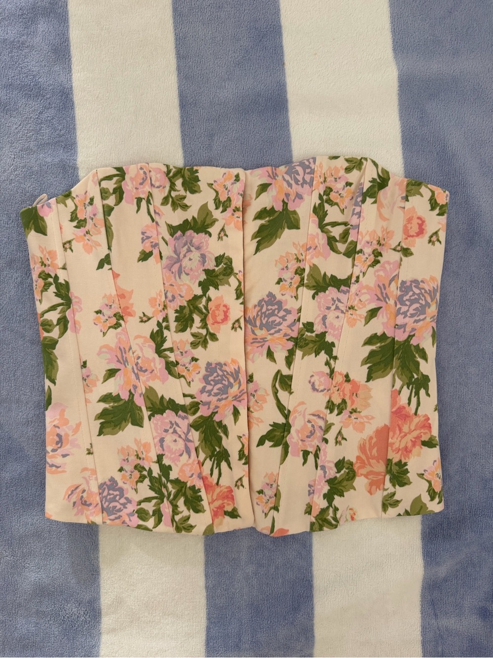 Zara Floral Pink and Green Strapless Crop Top